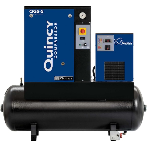 Quincy QGS 5-HP 60- Gallon Tank Mounted Rotary Screw Air Compressor With Dryer 230/1/60